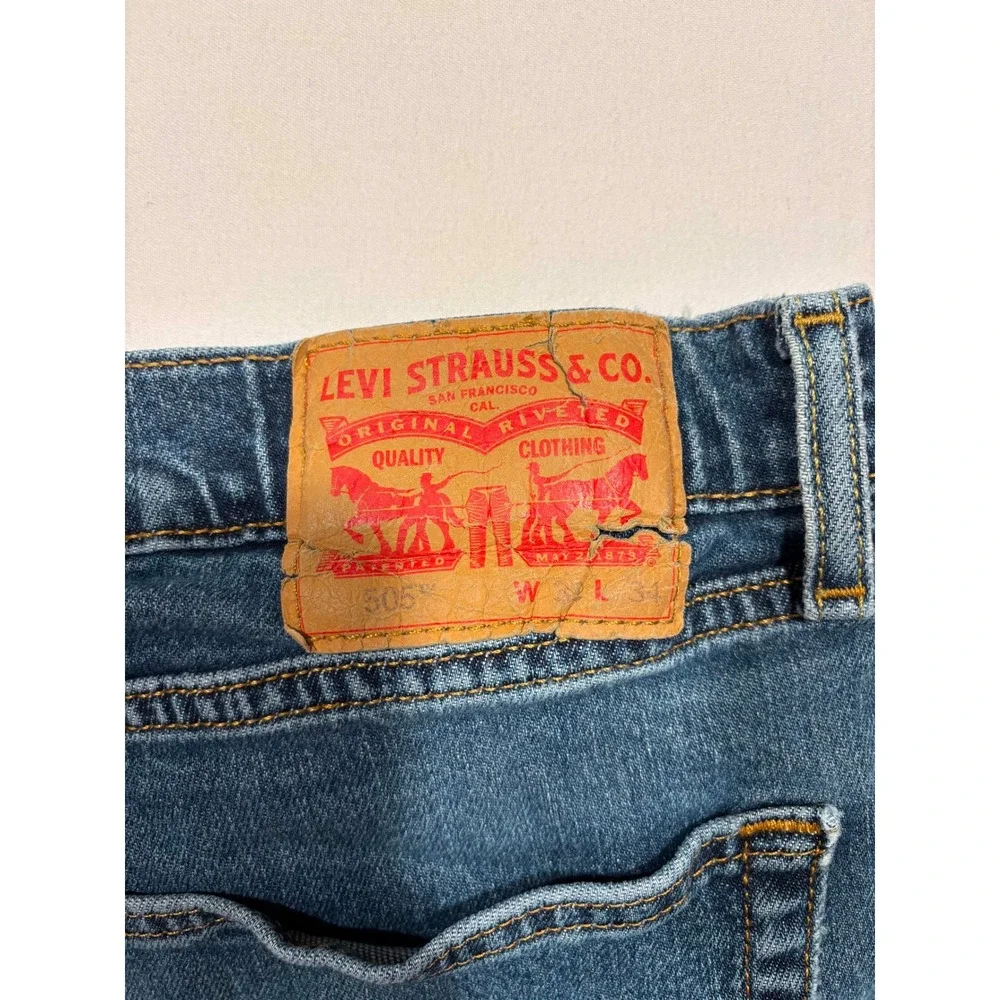 Levis 505 Regular Fit Straight Leg Jeans Mens 36x34 Blue Distressed Denim